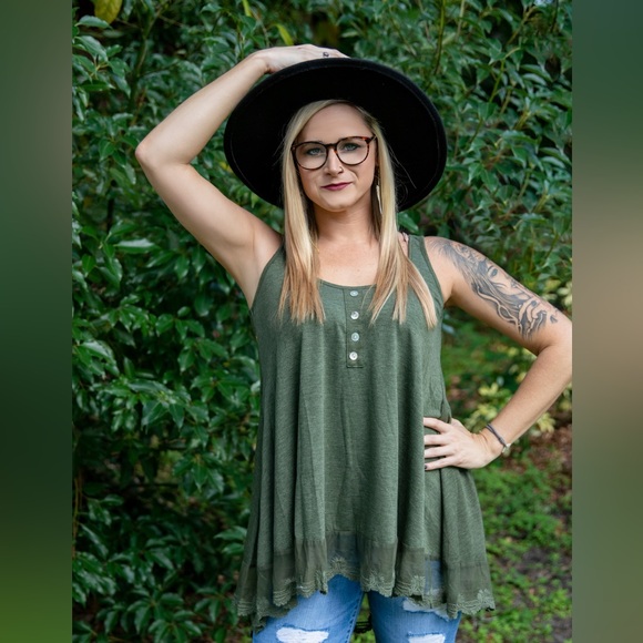 Tops - Olive Green Sleeveless Top